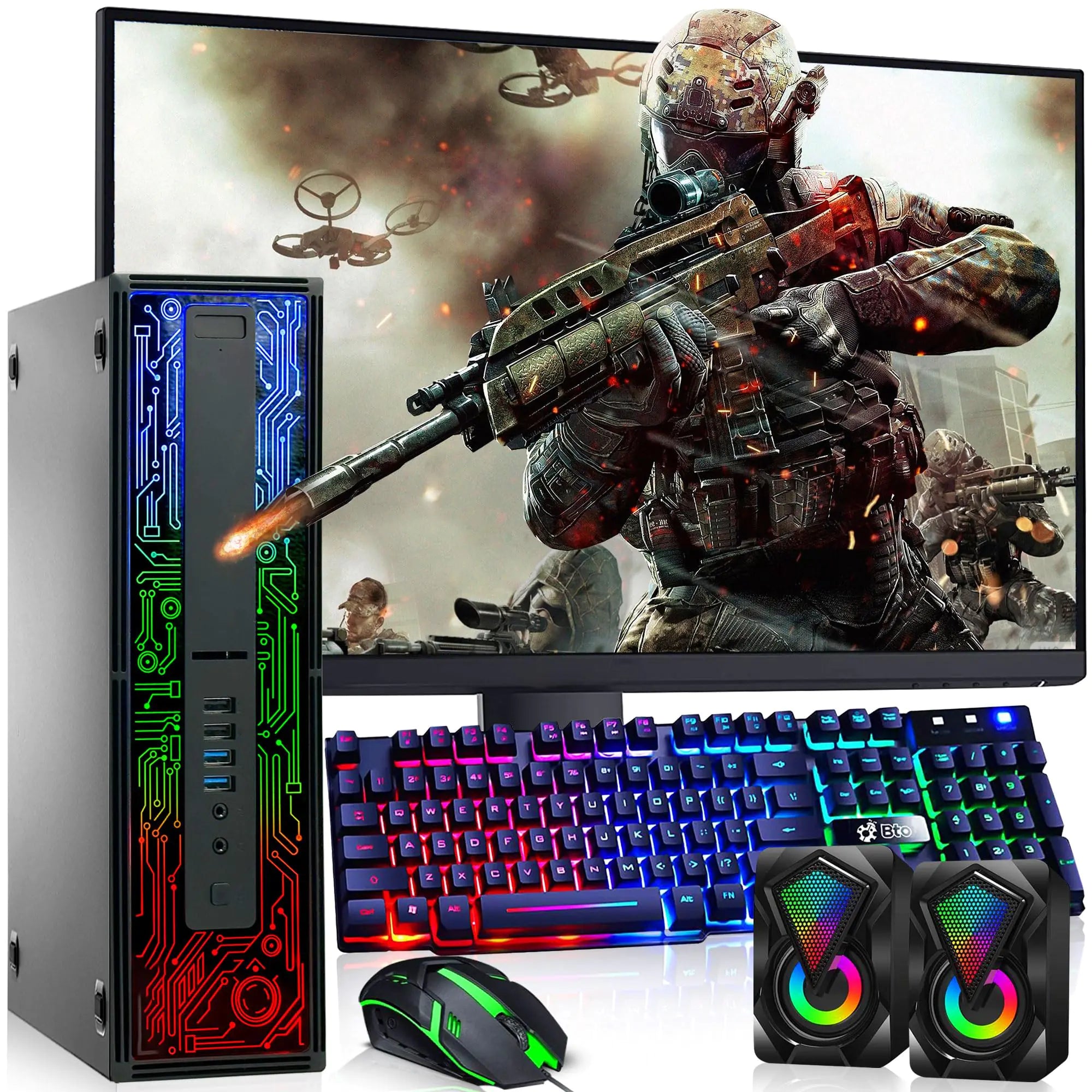 BTO HP G2 RGB Gaming PC Desktop – Intel Core i5 6th Gen 16GB DDR4 Ram 1TB SSD NVIDIA GeForce GTX 1050 Ti 4GB New 24 Inch Monitor Windows 10 Pro – Computer Tower for PC Gamer (Renewed)