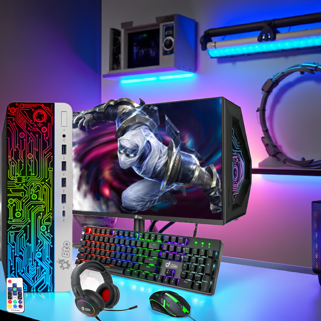 BTO RGB Gaming PC and Monitor Bundle - Intel Core i5-6th Gen 16GB DDR4 Ram 512GB SSD NVIDIA GT 1030 2GB GDDR5 New 22 Inch Monitor - Windows 10 Pro - Computer Tower Setup for pc Gamer (Renewed)