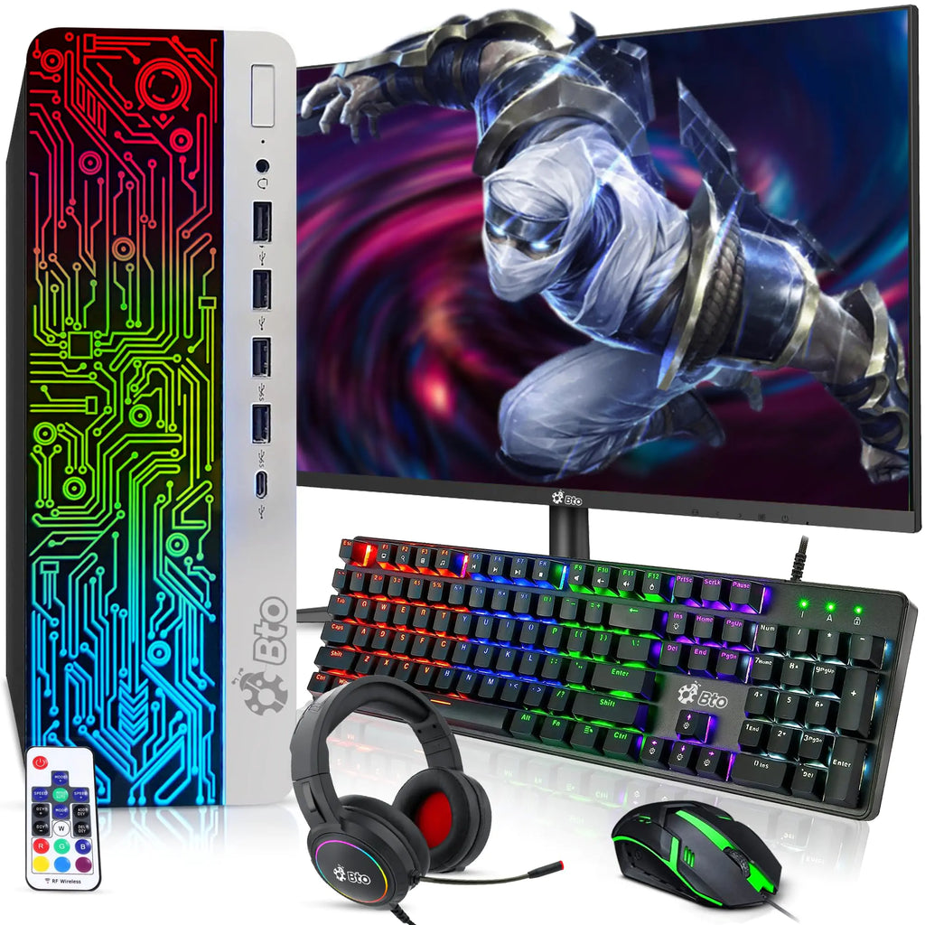 BTO RGB Gaming PC and Monitor Bundle - Intel Core i5-6th Gen 16GB DDR4 Ram 512GB SSD NVIDIA GT 1030 2GB GDDR5 New 22 Inch Monitor - Windows 10 Pro - Computer Tower Setup for pc Gamer (Renewed)
